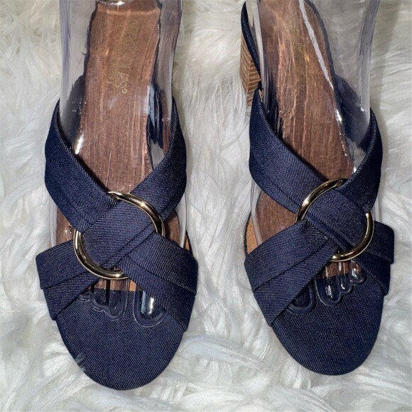 Aerosoles Heelrest Womens Slide Sandals Blue Denim Block Heel Mules Open Toe - Picture 3 of 10